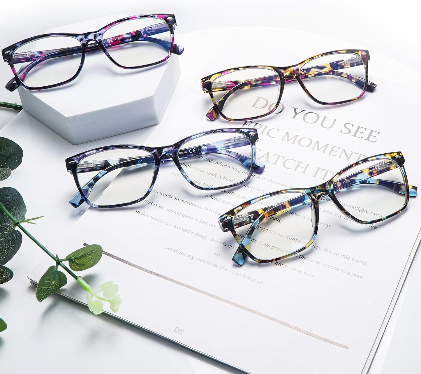 CLASAGA Progressive Multifocus Reading Glasses for Women, Pattern Print Blue Light Block Stylish Ladies Computer Readers