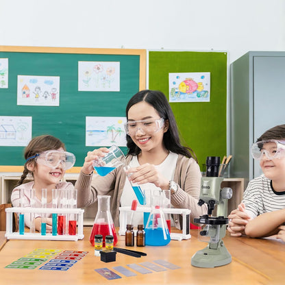 Kids Microscope Kit with LED Light - 100X/400X/1200X Magnification for STEM Learning, 12 Prepared Slides, Easy-to-Use Science Learning Kit (Ages 5-12) - Yellow