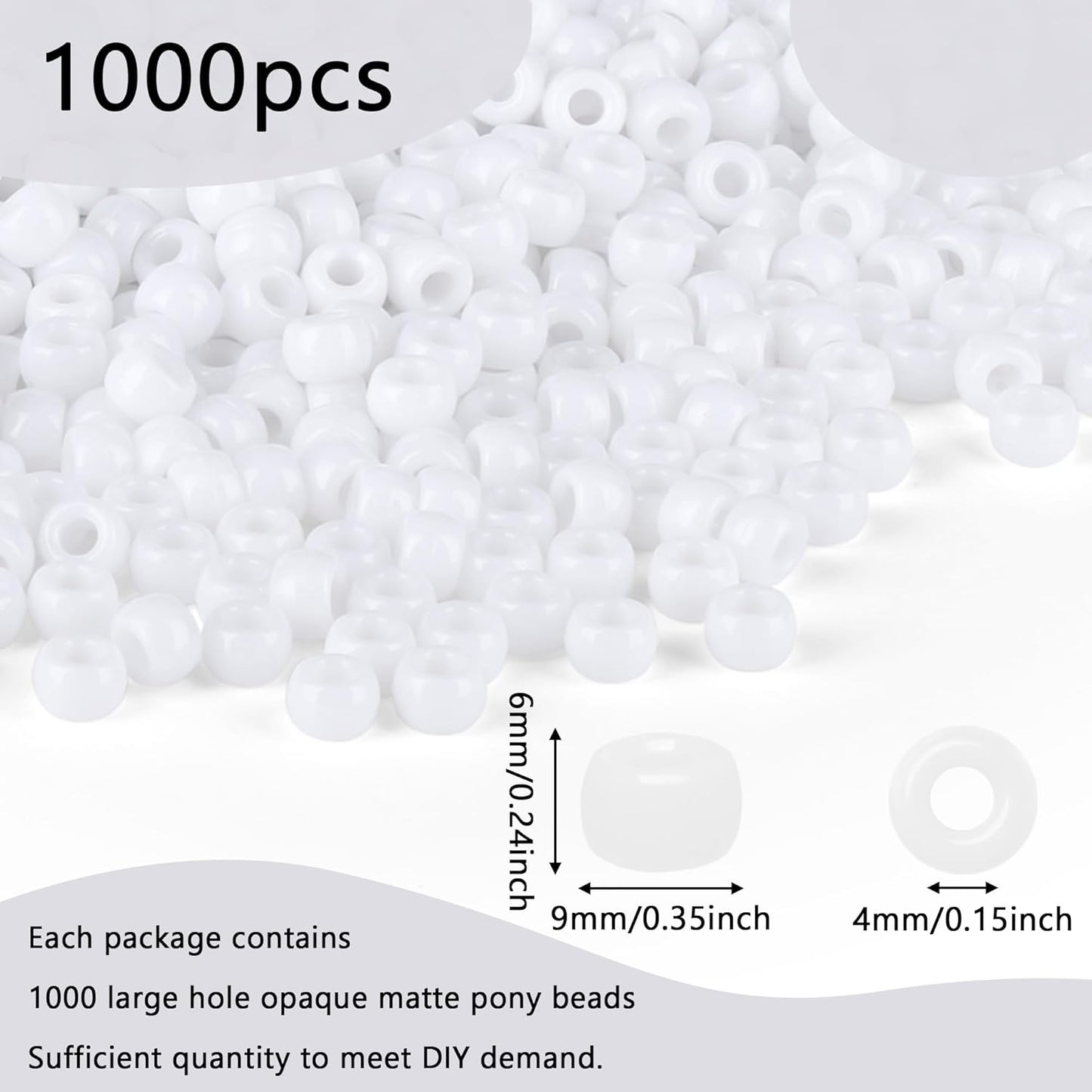 Red Pony Beads 1000Pcs 9mm Pony Beads Bulk Red Perler Beads for Friendship Bracelets Kandi Beads Hair Beads for Braids Beads for Crafts
