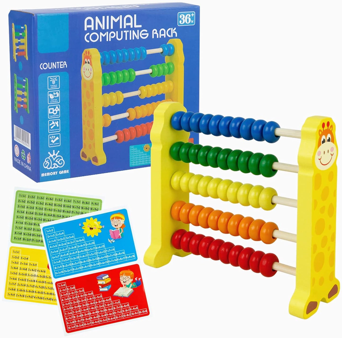 Sealive Wooden Counting Toy - 50 Beads Abacus for Kids Math, Cartoon Giraffe Counters for Kids, Counting Toys for Preschool Learning & Development, Develops Coordination, Motor Skills
