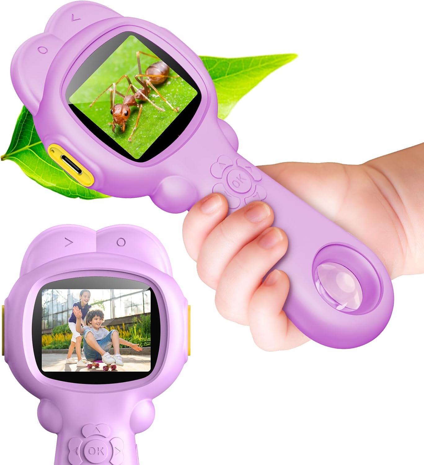 2-in-1 Kids Microscope Camera with 200W Dual Lens-2.0" Screen 500X Photo & Video AUKCLAX Digital Microscopes Handheld for 3 4 5 6 7 8 9 10 11 12 Year Old Kids Educational Science Kit Toy Gifts(Purple)