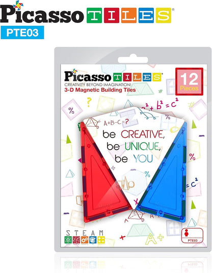 PicassoTiles 4pcs Magnetic Building Block Large Square Shape Magnet Tiles Construction Toy STEM Learning Kit Educational Playset Playboard Pretend Play Stacking Blocks Child Brain Development PTE09