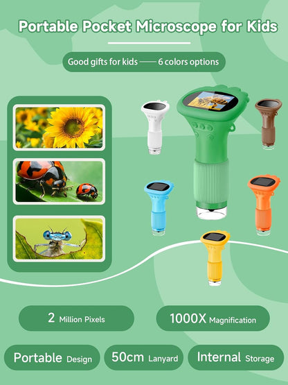 Acoath Microscope for Kids, 1000X Handheld Digital Miniscope with 2.0" Screen, Portable Pocket Microscope Education Toys Birthday Gifts for Age 3 4 5 6 7 8 9 10 Girls Boys