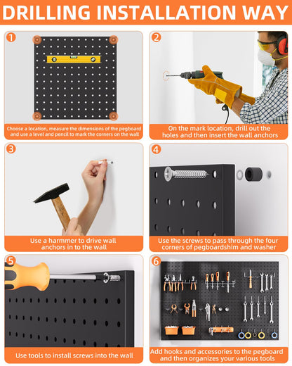 INCLY 70PCS Pegboard Wall Organizer, 4PCS Metal Peg Board Panels with 66PCS 1/4" Pegboard Hooks Accessories Kit, Black Peg Board for Walls Home, Garage Tool Storage, Workbench Organization