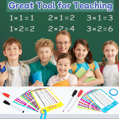 0-12 Multiplication Flash Cards, Large Educational Math, Times Table Flashcards Chart, with 15 Cards, 2 Dry Erase Markers, 1 Rings, Educational Multiplication for Classroom Home