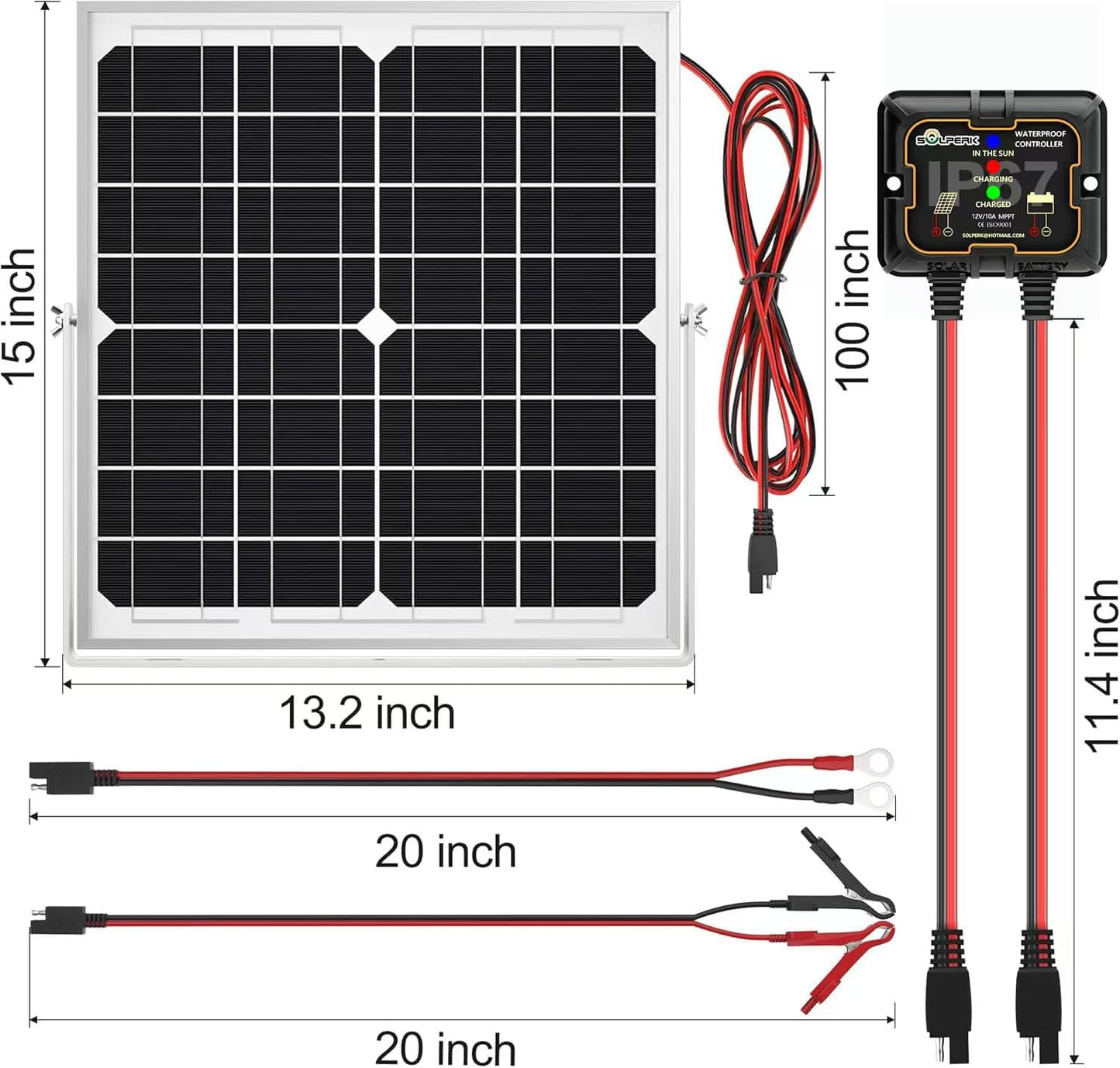 SOLPERK Solar Panel Kit 50W 12V, Waterproof Solar Battery Trickle Charger Maintainer + Waterproof Controller + Adjustable Mount Bracket for Boat Car RV Motorcycle(Without Mounting Bracket)