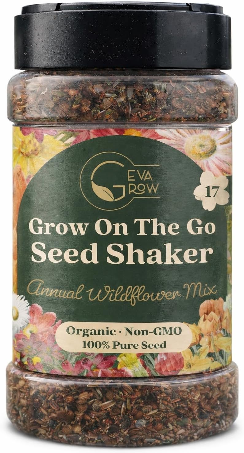 Mini Wildflower Seed Shaker - Save The Bees Seed Mix, by GevaGrow | 80,000+ Seeds | Pollinator & Bee Attracting Flower Seeds Bulk for Planting in Pots & Outdoor Gardens | 2 Ounce