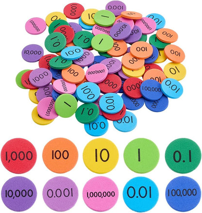 CRASPIRE 300Pcs Place Value Disks Foam EVA Decimals to Whole Numbers Counting Chips 1 Inch Mini Round Flat Color-Coded Manipulatives Math Learning Counters Discs for Elementary School Math Supplies