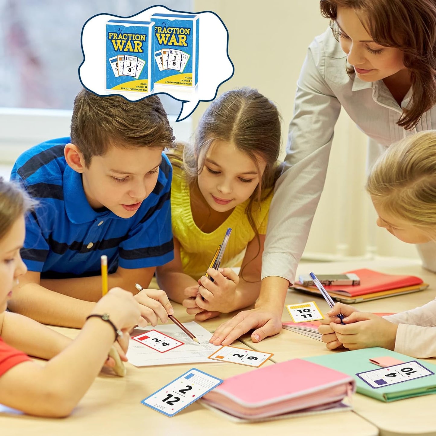 5 Pcs Math Game Flash Cards Fraction Game Math Manipulatives Fraction War Flashcards Equivalency Cards Compare Simplify Match Number for Homeschool Classroom Supplies 2nd to 6th Grade