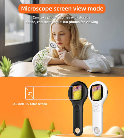 Microscope for Kids - Mini Pocket Digital Kids Microscope, Portable Handheld USB 500X Magnifying Glass, 4X Zoom, Christmas Birthday Gifts for Boys Girls Aged 3-12