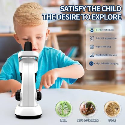 Microscope for Kids Scientific Experiment Kit 40X-1600X Magnification LED Light Educational STEM Kit with Slides and Lab Tools (Blue)
