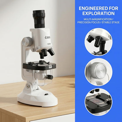 Kids Microscope Kit with LED Light - 100X/400X/1200X Magnification for STEM Learning, 12 Prepared Slides, Easy-to-Use Science Learning Kit (Ages 5-12) - Yellow