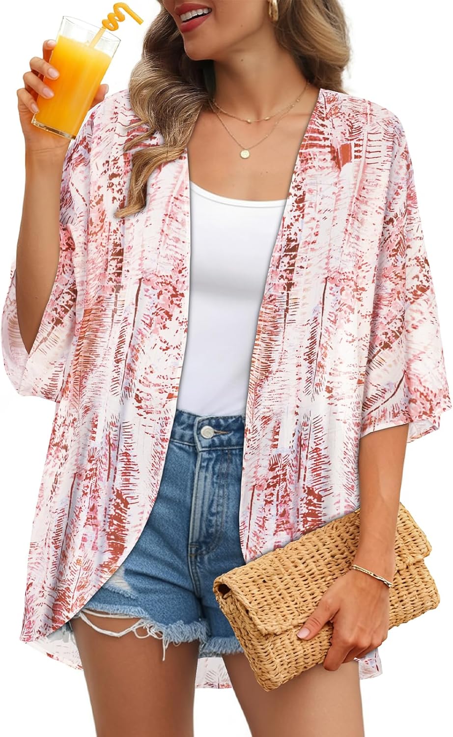 Womens Kimono Cardigans Beach Cover ups Swimwear Puff Sleeve Loose Casual Summer Tops 2026