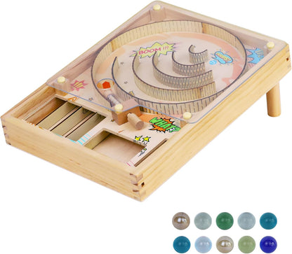 Wooden Pinball Toy,Marble Pinball Machine,Rotating Track 10 Pinball Scoring Game Set for Kids 8-12 and Adults Shooting Games for Office Stress Relief