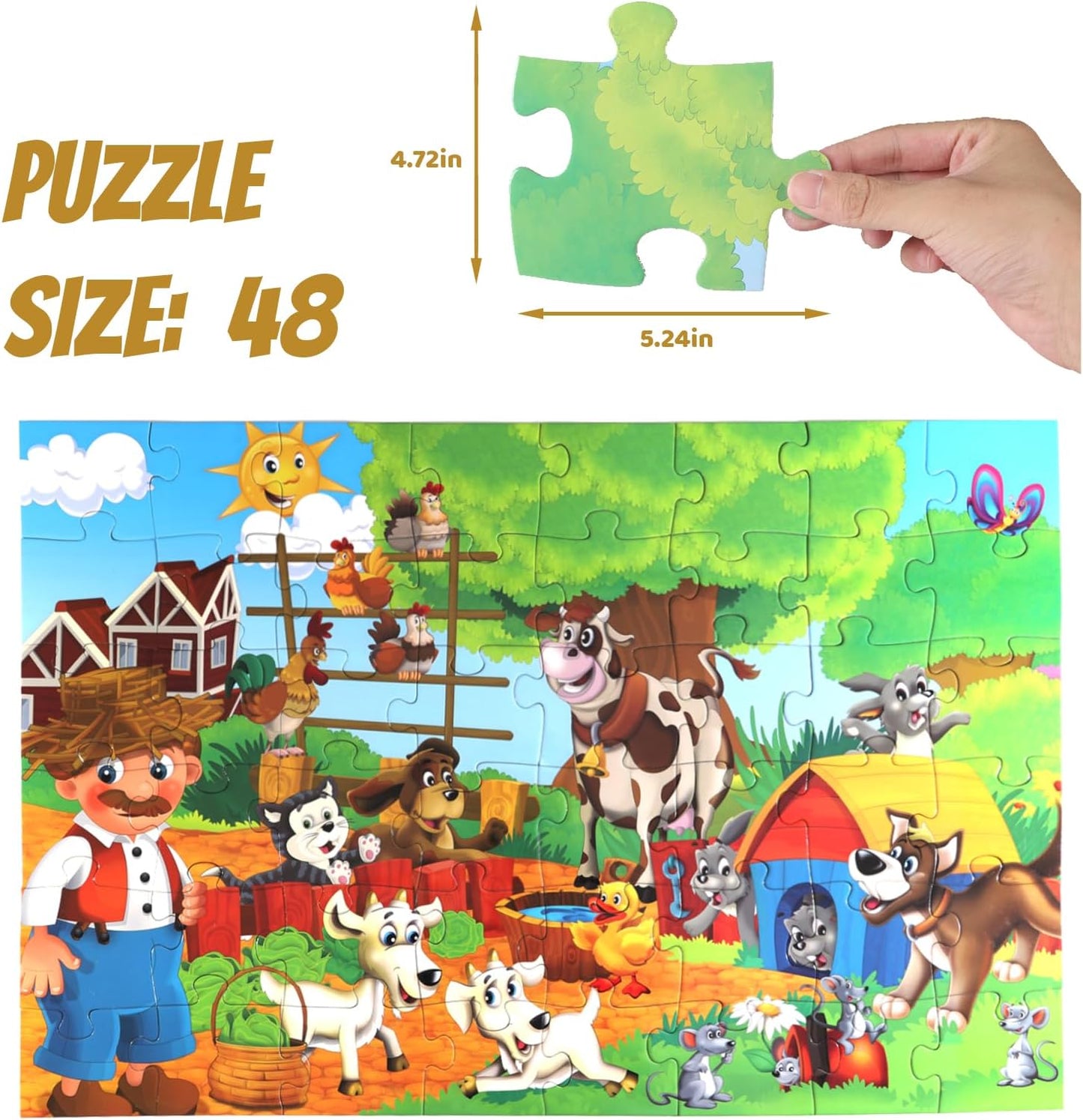 Jumbo Floor Puzzle for Kids, Large Jigsaw Puzzles 48 Piece with Box for Kids Ages 3-5,Preschool Learning & Education Toys, Gifts for 4-8 Year Old Boys and Girls(Jungle Animals)