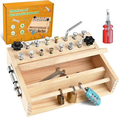 Montessori Screwdriver Board Set, Montessori Toys for 3 4 5 with 6 Locks and Keys, Toddler Screwdriver Toy, Kids Tool Set, Preschool Learning Sensory Toy, Fine Motor Skills Toys