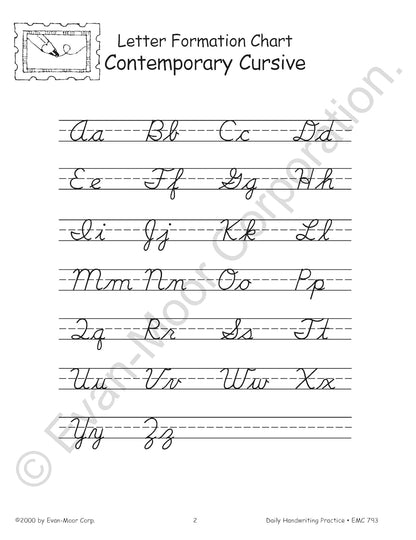 Evan-Moor Daily Handwriting Practice Contemporary Cursive, Kindergarten-Grade 6, Homeschooling and Classroom Resource Workbook, Penmanship, Writing, Letter Placement, Spacing, Alphabet Synonyms