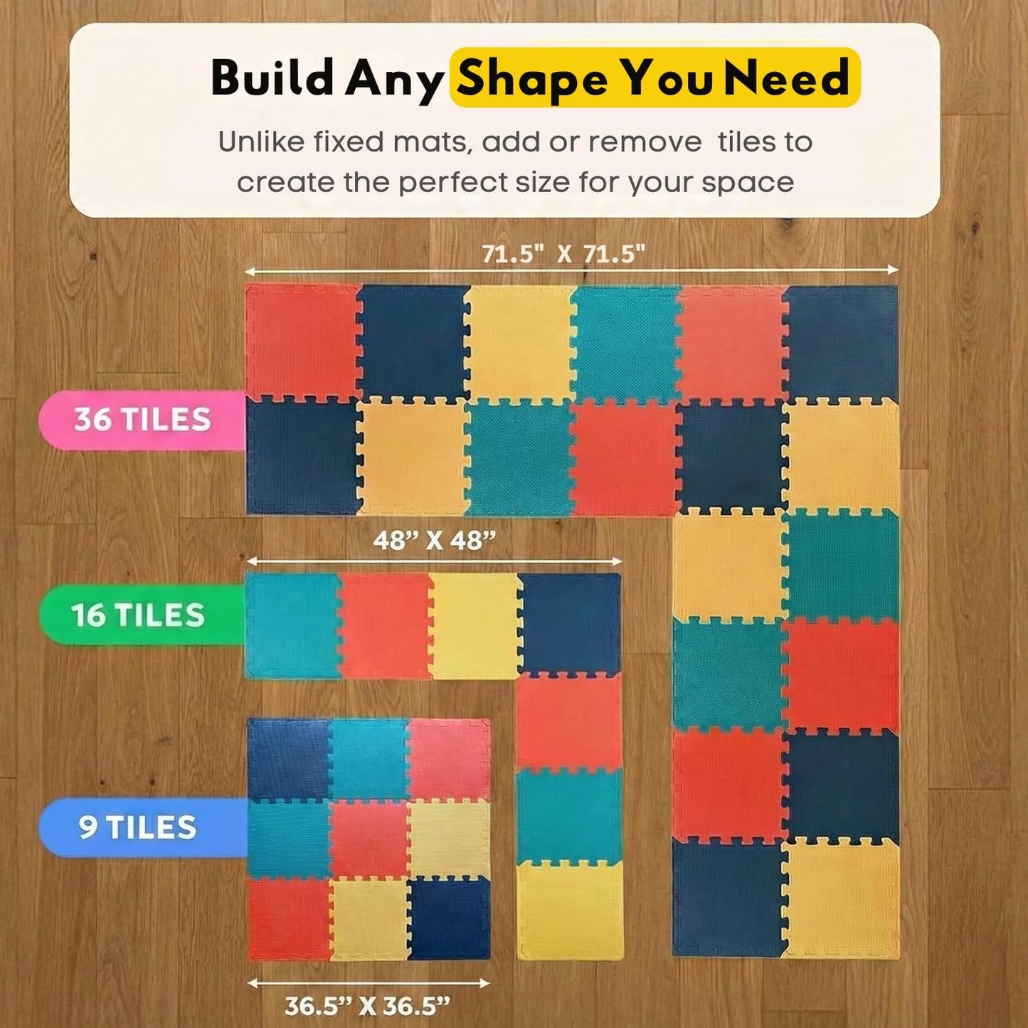 MioTetto Baby Play Mat, Soft Foam Floor Tiles for Kids. Adjustable Interlocking Foam Tiles, Fits with 50x50 Playpen Baby mat for Crawling & Development, Safe & Non-Toxic Playmat for Babies 6-12 Months