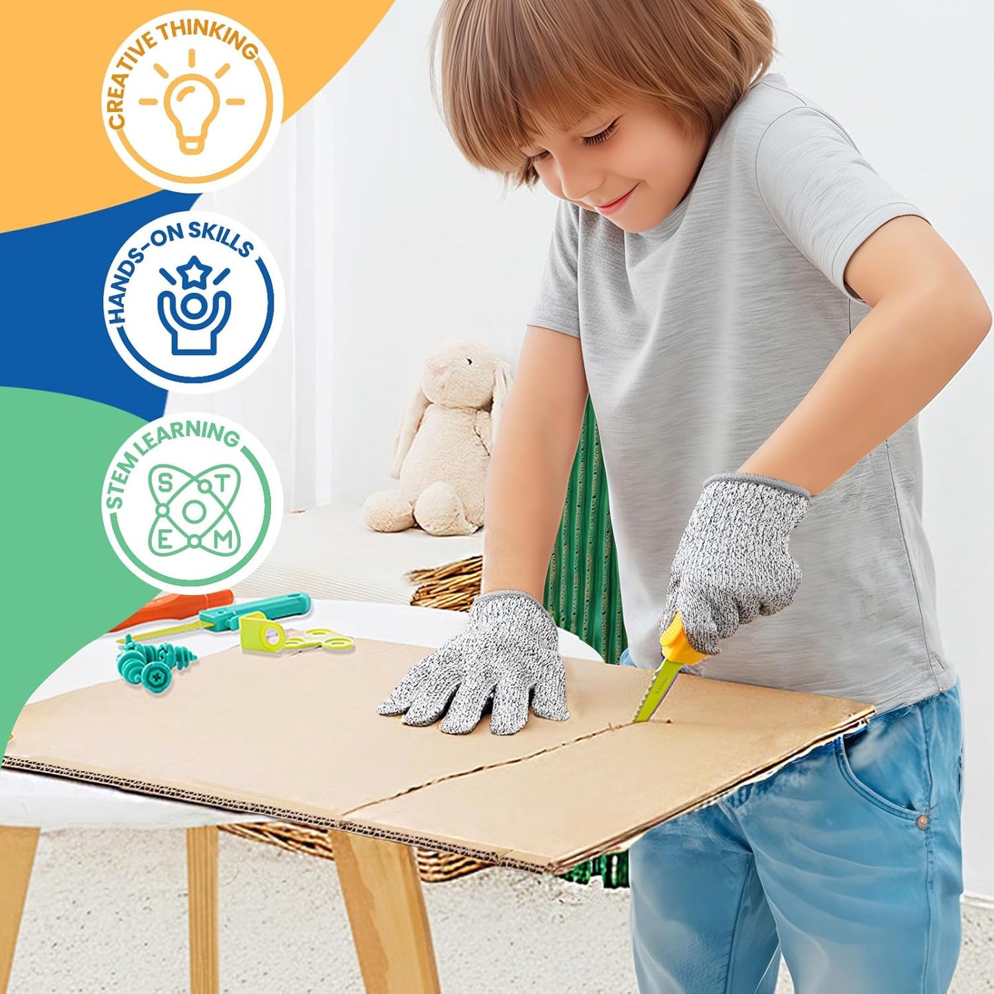 Kibbidea Cardboard Cutter for Kids with Screws &Tool Box, 170PCS Cardboard Construction Tool Kit, STEM Resuable Building Toys for Boys and Girls, Engineering & Creativity（Aged 5+）
