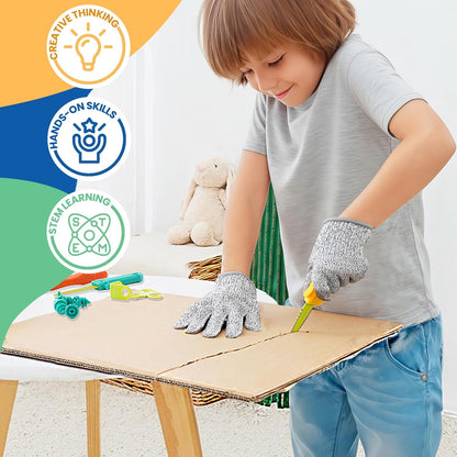 Kibbidea Cardboard Cutter for Kids with Screws &Tool Box, 170PCS Cardboard Construction Tool Kit, STEM Resuable Building Toys for Boys and Girls, Engineering & Creativity（Aged 5+）