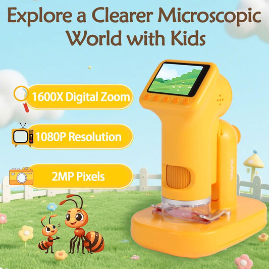 1600X Kids Microscope, Detachable Microscope for Kids Handheld Mini Digital Microscope with Photo Video Function, Rechargeable Educational Toys with 64GB, 6 Slides and Easter Gifts for Kids