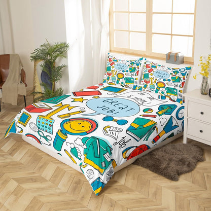 Erosebridal Chemistry Bedding Set Chemical Equation Comforter Cover for Kids Boys,Science Students Duvet Cover Test Tube Microscope Chemical Equipment Bed Set Full,Science Educational Dorm Room Decor