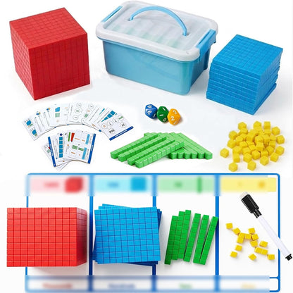 Base Ten Blocks 153 pcs Math Manipulatives, Base 10 Blocks for Math, Math Cubes & Place Value Blocks for Kids, Math Counters for 1st Grade Kindergarten Classroom Homeschool Learning Kit