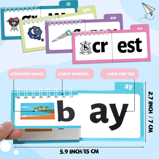 48 Word Family Build Book Spell Read and Rhyme Flip Activity Books Vocabulary Flashcards Kindergarten Sight Phonics Flashcard Learn to Read Activity Games for Kids Homeschool Supplies（Word Family)