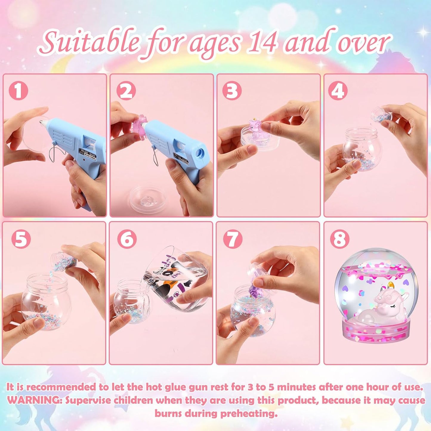 12 Sets DIY Duck Snow Globe Kit for Kids, 12 Globe Bottles, Glow in The Dark Duck Figurines, Glitter Sequins & Mini Hot Glue Gun, Summer Fun Craft Activity Set, Birthday Party Favor Gift