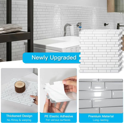 Art3d 10-Sheet Heavy-Duty Peel and Stick Backsplash, Waterproof Wall Tiles Stick on Kitchen Backsplash Living Space, Carrara Grey