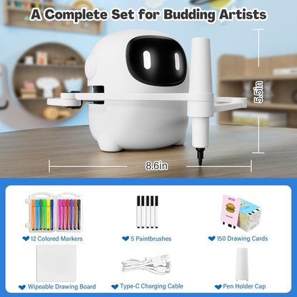 RIVGOT Drawing Robot for Kids with 150 Cards, Voice Interactive Educational Drawing Machine, Montessori Painting Learning Toys for 3 4 5 6 7 8 Year Old Boys Girls Birthday Party