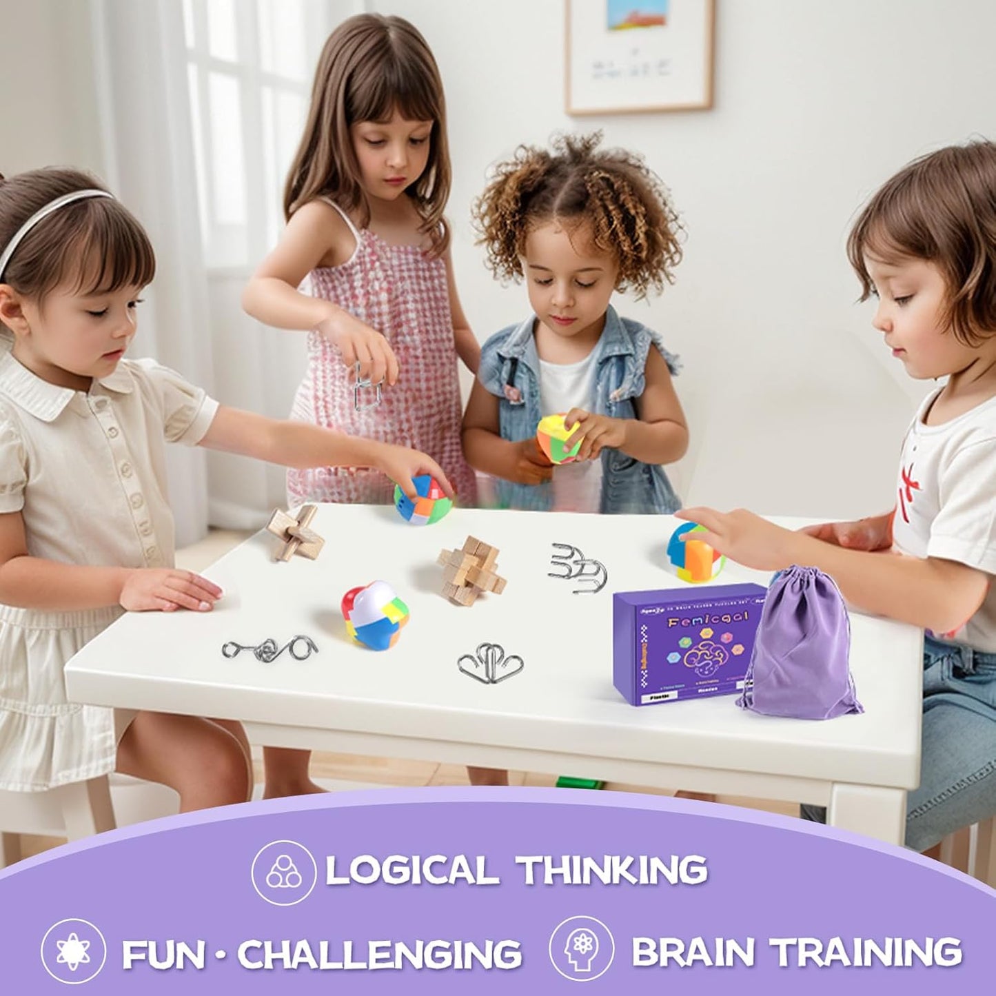 Brain Teaser Puzzles for Adults and Kids, 18Pcs Puzzle Games Set, 3D Wooden Plastic Metal Puzzle, Unlock Interlock Mind Brain Games, IQ Test Educational Toy