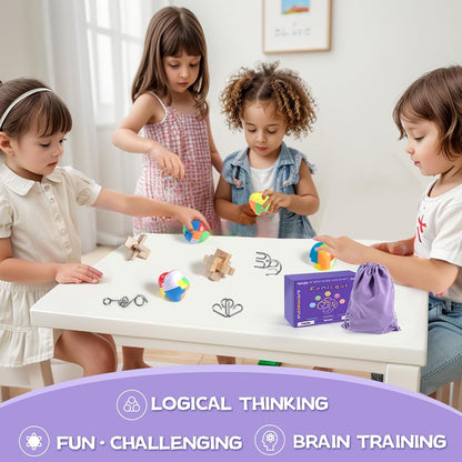 Brain Teaser Puzzles for Adults and Kids, 18Pcs Puzzle Games Set, 3D Wooden Plastic Metal Puzzle, Unlock Interlock Mind Brain Games, IQ Test Educational Toy