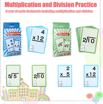 72 Pcs Math Flash Cards, Multiplication and Division Flash Cards for Studying, Math Manipulatives for Kindergarten Elementary Homeschool Classroom, Learning & Education Math Games for Kids Ages 4-12