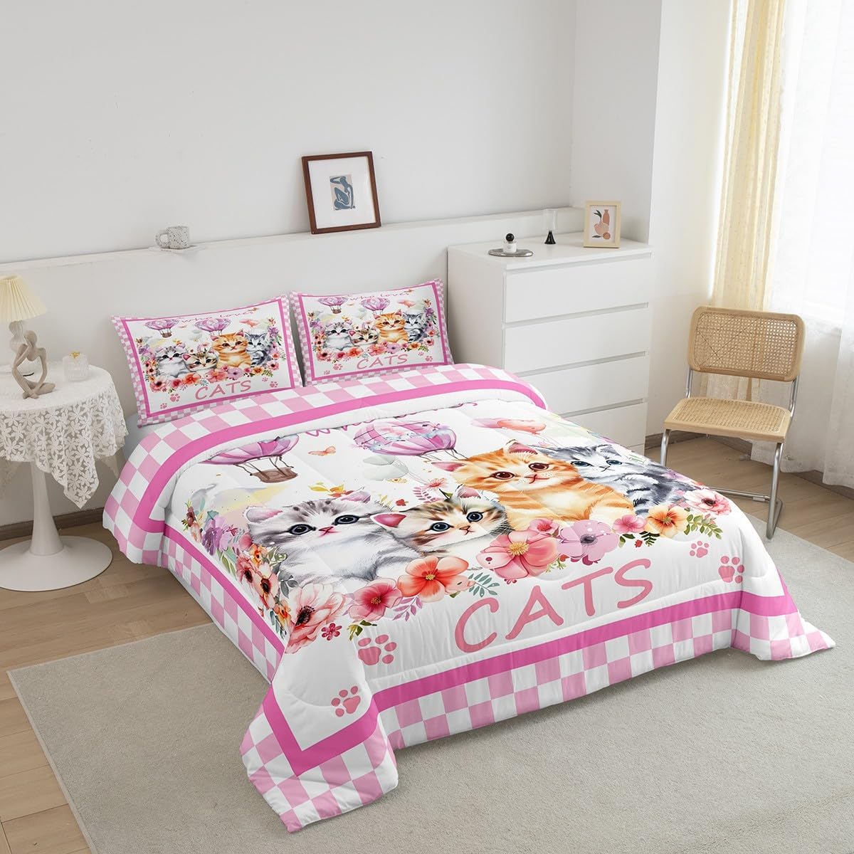 Castle Fairy Drum Kit Comforter Set,Musical Instruments Bedding Set for Kids Girls Women,Adults Rock Music Comforter,Neon Lighting Quilted Duvet Set Bedroom Collection Twin Size 2Pcs