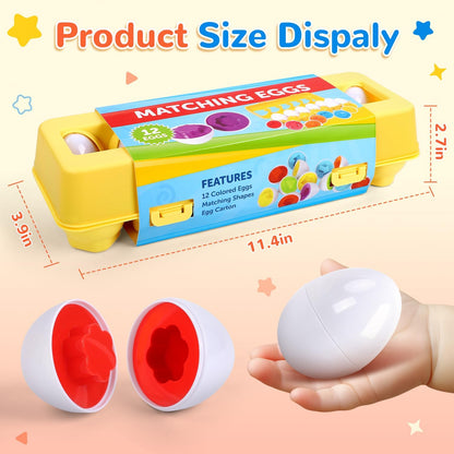 USATDD Matching Eggs for Toddlers Montessori Geometric Eggs Color & Shape Recognition Toy, Fine Motor Skills Shape Sorter Puzzle, Easter Eggs Toys Gifts for Kids, Easter Basket Stuffers