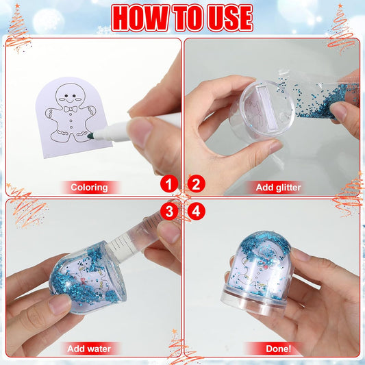 Syhood 12 Pcs Design Your Own Snow Globes Christmas Water Globe Christmas Snow Globes Kit Make Your Own Festive Arts and Crafts for Kids Christmas Activities