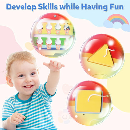 Rainbow Wall Busy Board for Kids: Wooden Montessori Activity Panel | 13-in-1 Sensory Learning Toys for Fine Motor Skills - Playroom & Nursery Essentials for Toddlers