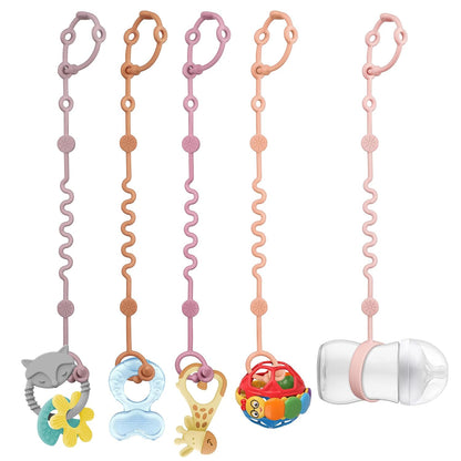 LittleHugs Toy Straps for Baby, 5pcs Adjustable Toy Holder for Stroller Accessories, Silicone Tether Pacifier Clip, No Throw Travel Essential Leash for High Chair, Car Seat (5-Pack)