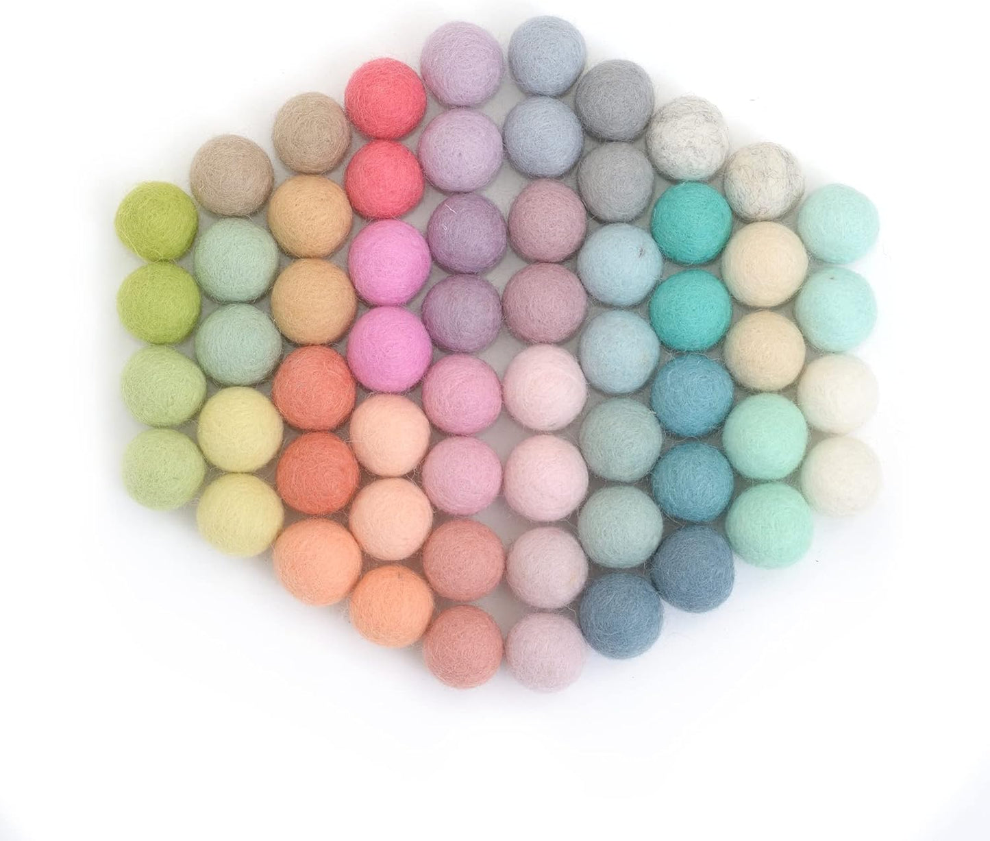 Glaciart One Felt Pom Poms, Wool Felt Balls with Swirls & Dots (90 Pieces) 2 cm – 0.8 Inch, Handmade Felted 30 Color Pastel Bulk Small Puff for Felting and Garland