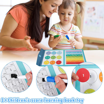 Magnetic Fraction Tiles, Magnetic Fraction Tiles Circles with Pen, Early Educational Portable Magnetic Fraction Manipulatives, Foldable Bottom Board Magnetic Fraction Circles for Learning Math