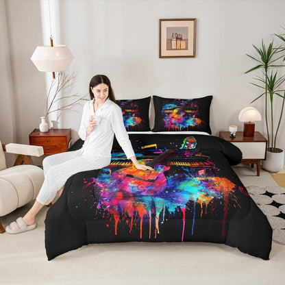 Erosebridal Drum Kit 3D Print Kids Comforter Sets Rock Music Themed Full Bedding Set for Boys Girls Musical Pattern Comforter Set,Colorful Retro Style Quilt Duvet 3 Pcs