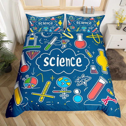 Erosebridal Science Theme Bedding Set Queen Size for Boys Girls Chemistry Periodic Table Print Duvet Cover Chemical Subject Theme Comforter Cover Teens Kids Math Science Atyle Bedspread Cover 3 Pcs