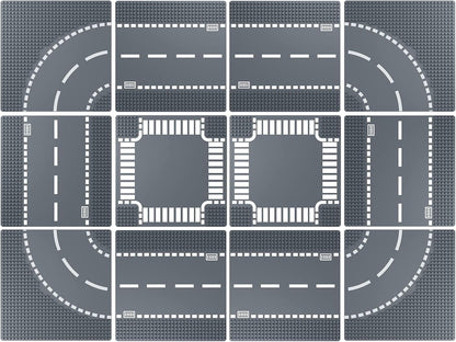 Road Base Plates for City Street Building Block, 12 Street Plates, 10"x10" Road Baseplates