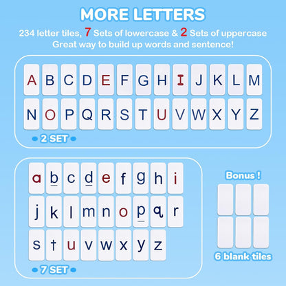 Classroom Magnetic Letter Tiles for Phonics and Spelling-JoyCat 234 Foam Alphabet Tiles Magnetic Letters with Double-Side Magnet Board and Compartment Storage Case