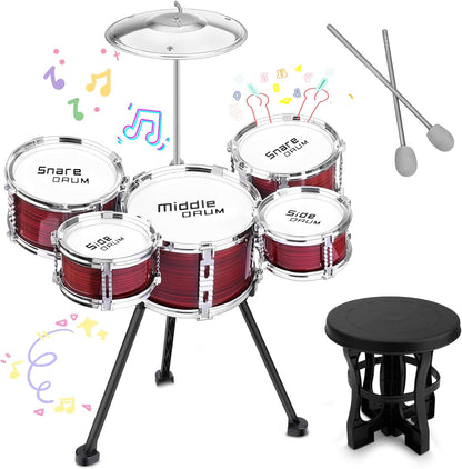 Upgraded Toddler Drum Set with Lights Kids Jazz Drum Kit, Musical Instrument Toys for Toddler 3-5 Boys Girls Christmas Birthday Gift