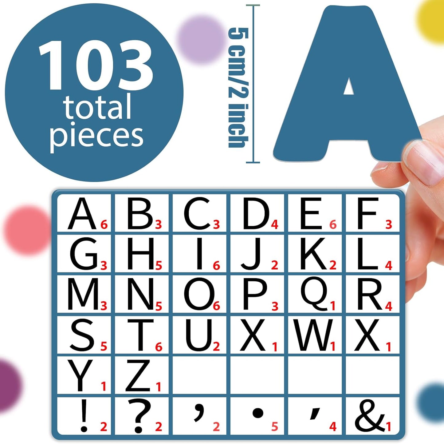Qyeahkj 103 Pcs Glitter Silver Magnetic Letters - 2'' Alphabet Letters Kit for Classroom, Whiteboard, Fridge, Teachers & Preschool Learning