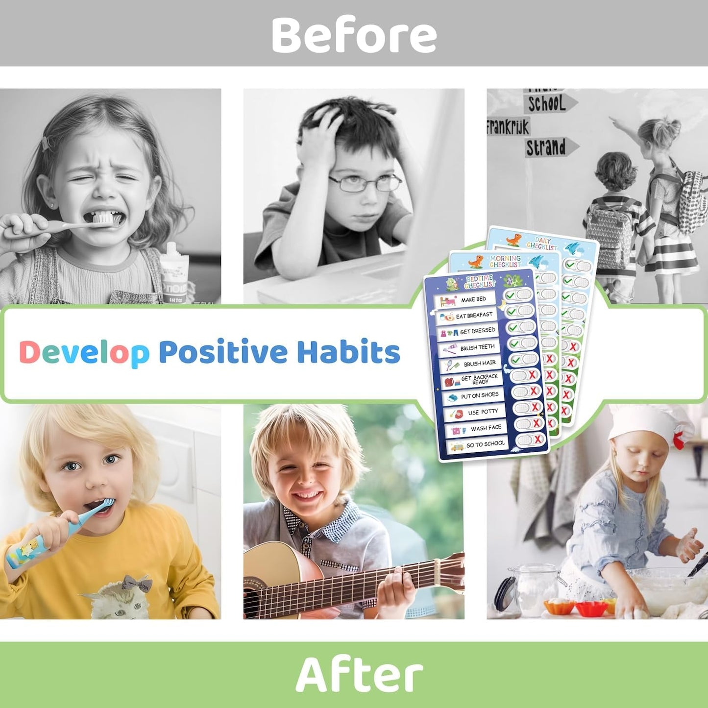 Upgraded Slider 3 in 1 Bedtime/Morning/Daily Routine Chart for Kids, Magnetic Chore Chart for Kids, Visual Schedule for Kids Toddlers Schedule Board for Home