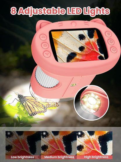 Microscope for Kids, 2.4 Inch Digital Microscope with 1000X Magnification, Handheld Camera Mini Pocket Magnifying Glass, Educational Birthday Gifts Toys for Ages 3+, Blue