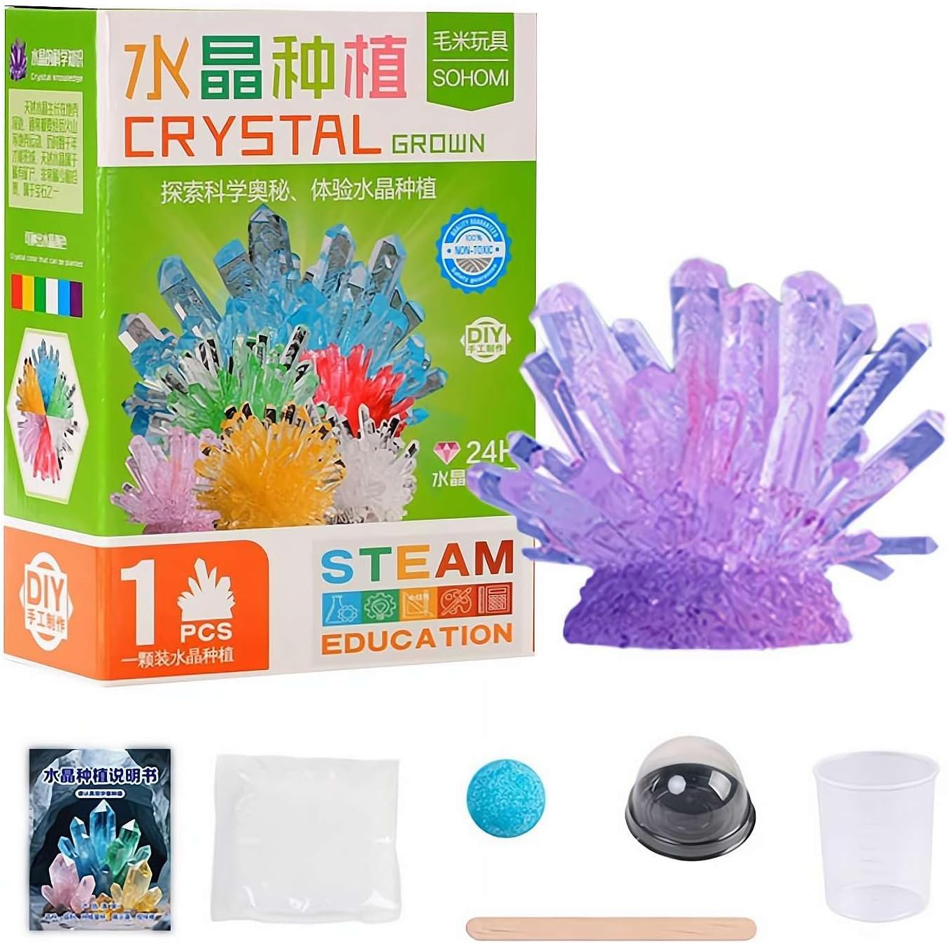 Crystal Growing Science Kit, Crystal Crafting Kit, Personalized Display (Green)